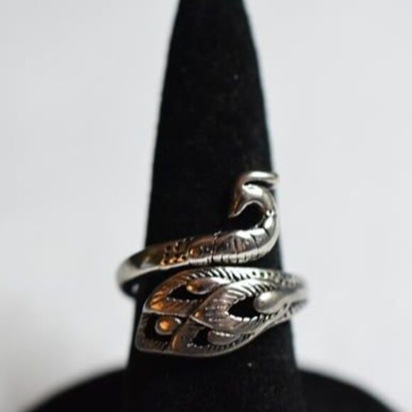 Phoenix Peacock Retro Silver Tone OSFA Fairy Cottagecore Ring - Picture 1 of 3